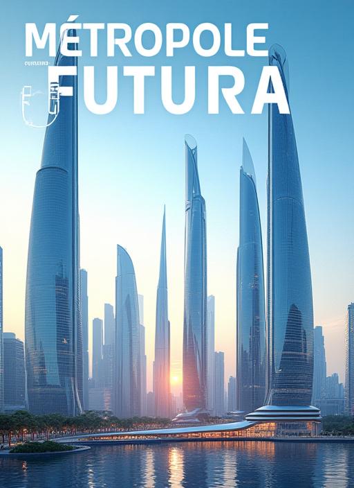 Couverture du magazine Métropole Futura montrant une ligne d'horizon futuriste, des gratte-ciel innovants sous un ciel urbain.