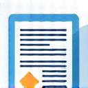 Icône représentant un document officiel avec un symbole de partage, indiquant les services de licences et de syndication de contenu.